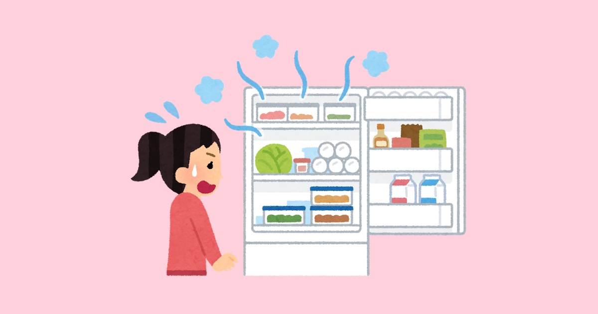 開けっ放しの冷蔵庫に気がついた人のイラスト