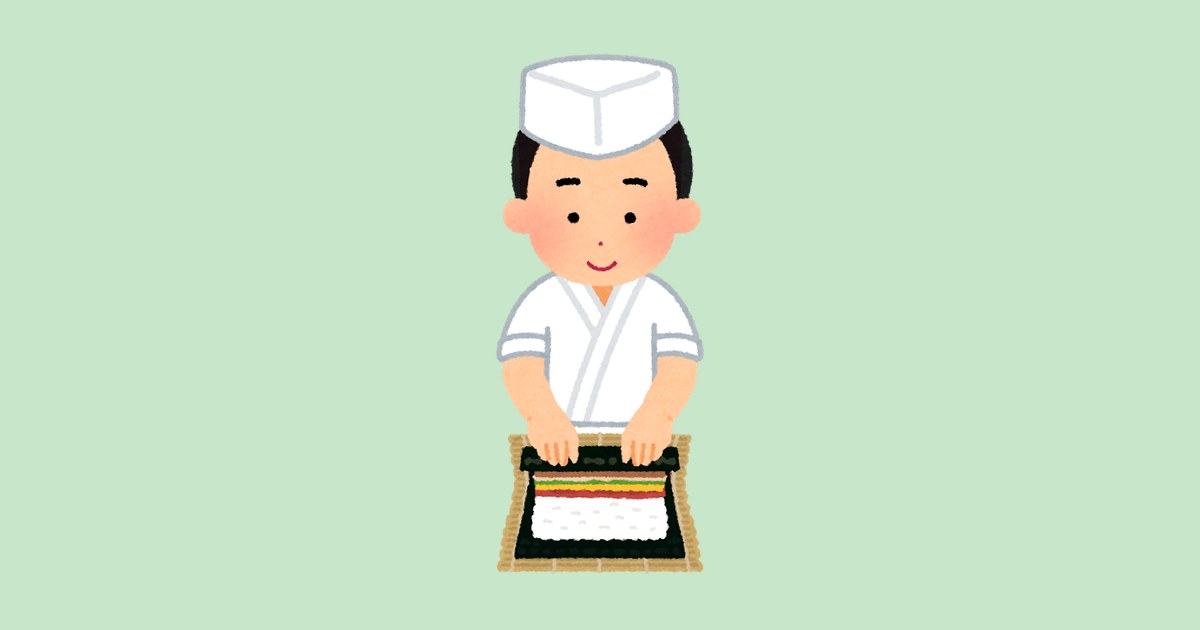 巻き寿司を作る板前のイラスト