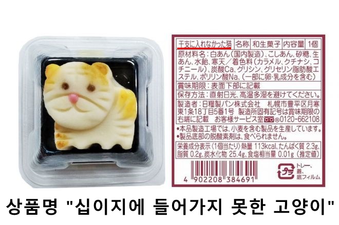 「干支に入れなかった猫」と書かれた和生菓子のパッケージ