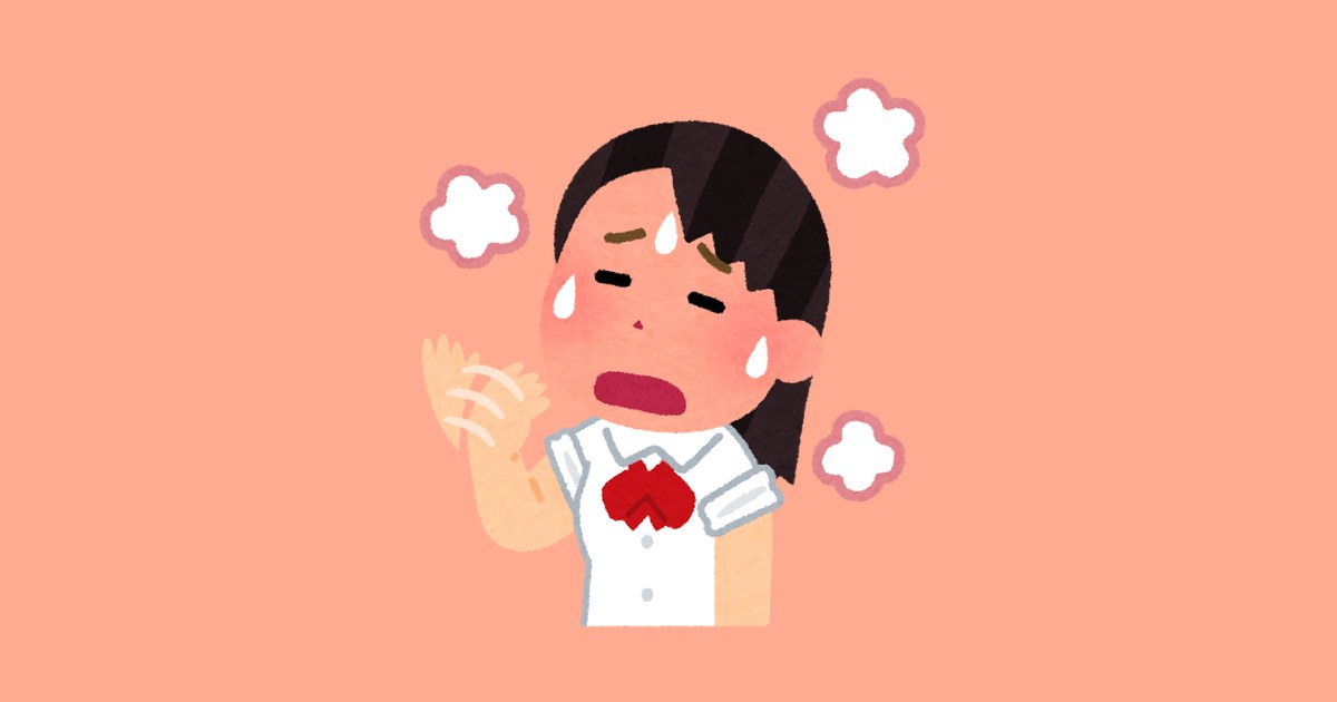 暑い人のイラスト（女子学生）