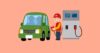 給油するガソリンスタンド従業員のイラスト