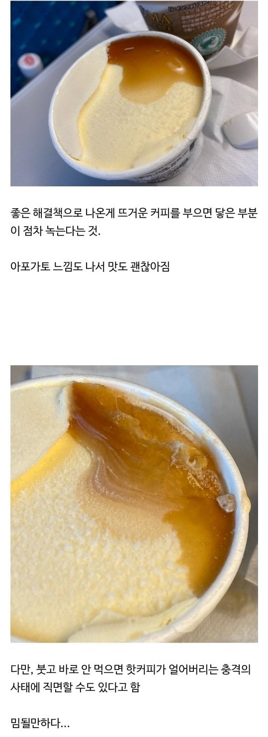 アイスクリームに熱いコーヒーを注いだところ