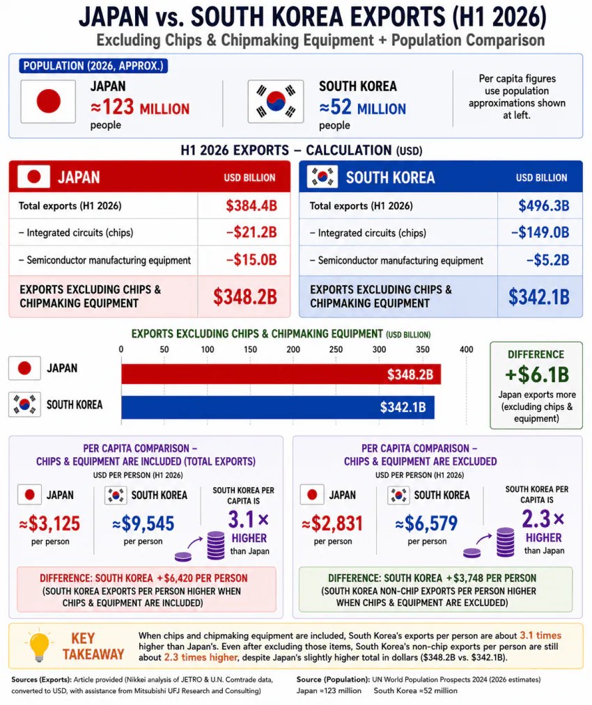 韓国と日本の上半期輸出額の比較（FMKoreaの投稿より）