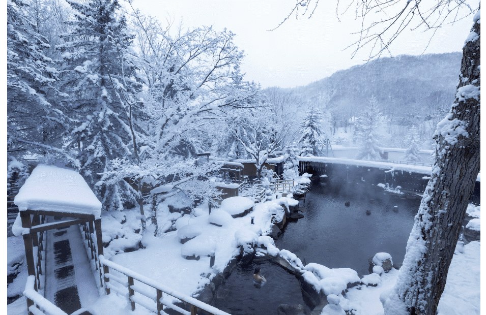 日本の冬の温泉旅行の風景