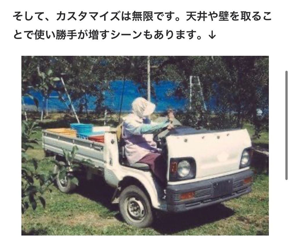 屋根と壁を取り払ってオープン仕様にした軽トラック