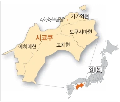 四国4県と高松空港の位置を示した地図