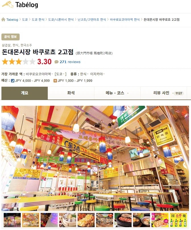 店舗のグルメサイト掲載ページ