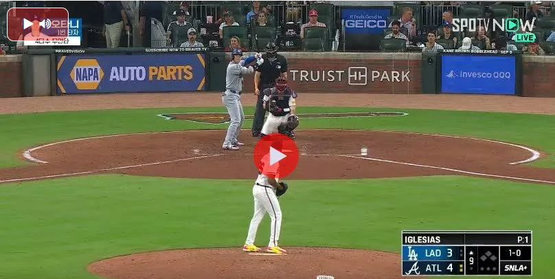 大谷翔平が9回に放った打球の中継映像