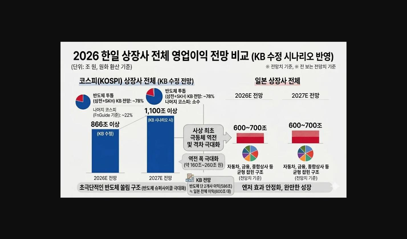 2026年 韓国・日本の上場企業 営業利益見通し比較（KB証券資料）